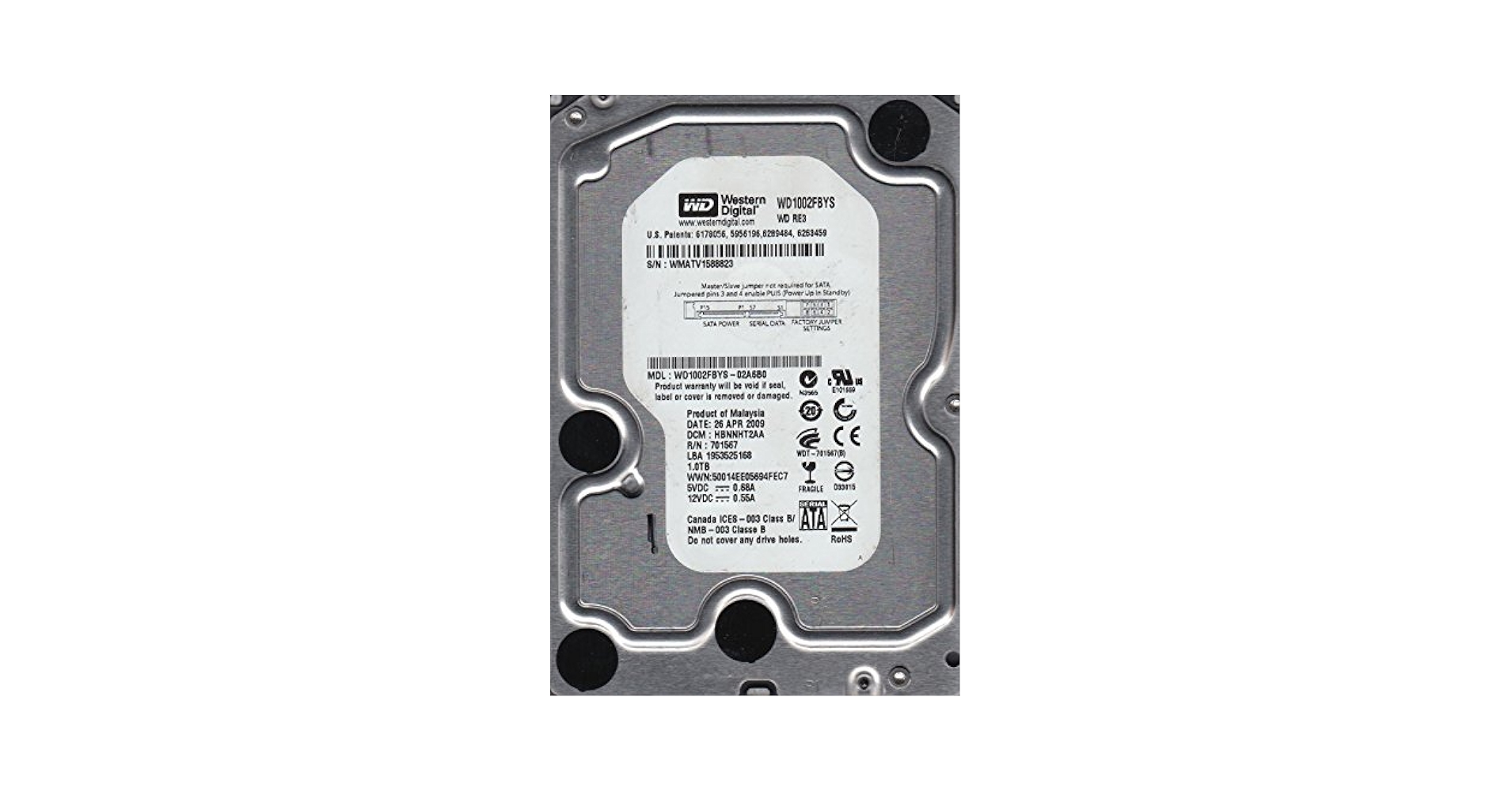 外付けハードディスク・ドライブ WD 1TB HDD WD1002FBYS Western Digital WD1002FBYS-02A6B0 - 1TB 7.2K RPM SATA 3.5